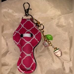 Keychain Chapstick Holder with strawberry charm and chapstick